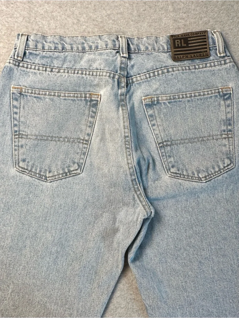 Polo by Ralph Lauren Light Blue Denim Jeans with Black Leather Patch 32x34 - Picture 6 of 16